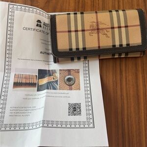 Burberry Beige Plaid Long Continental Wallet with Dark Brown Trim